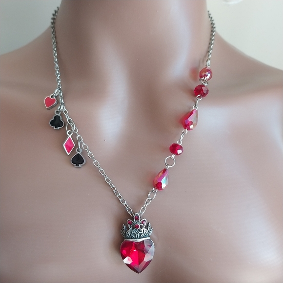 Heart Pendant Necklace with Red Accents - Picture 4 of 11